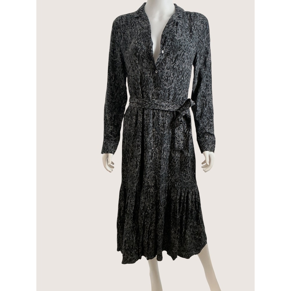 Rails Grey Black Abstract Animal Print Tiered Midi Shirt Dress Small - Picture 11 of 11
